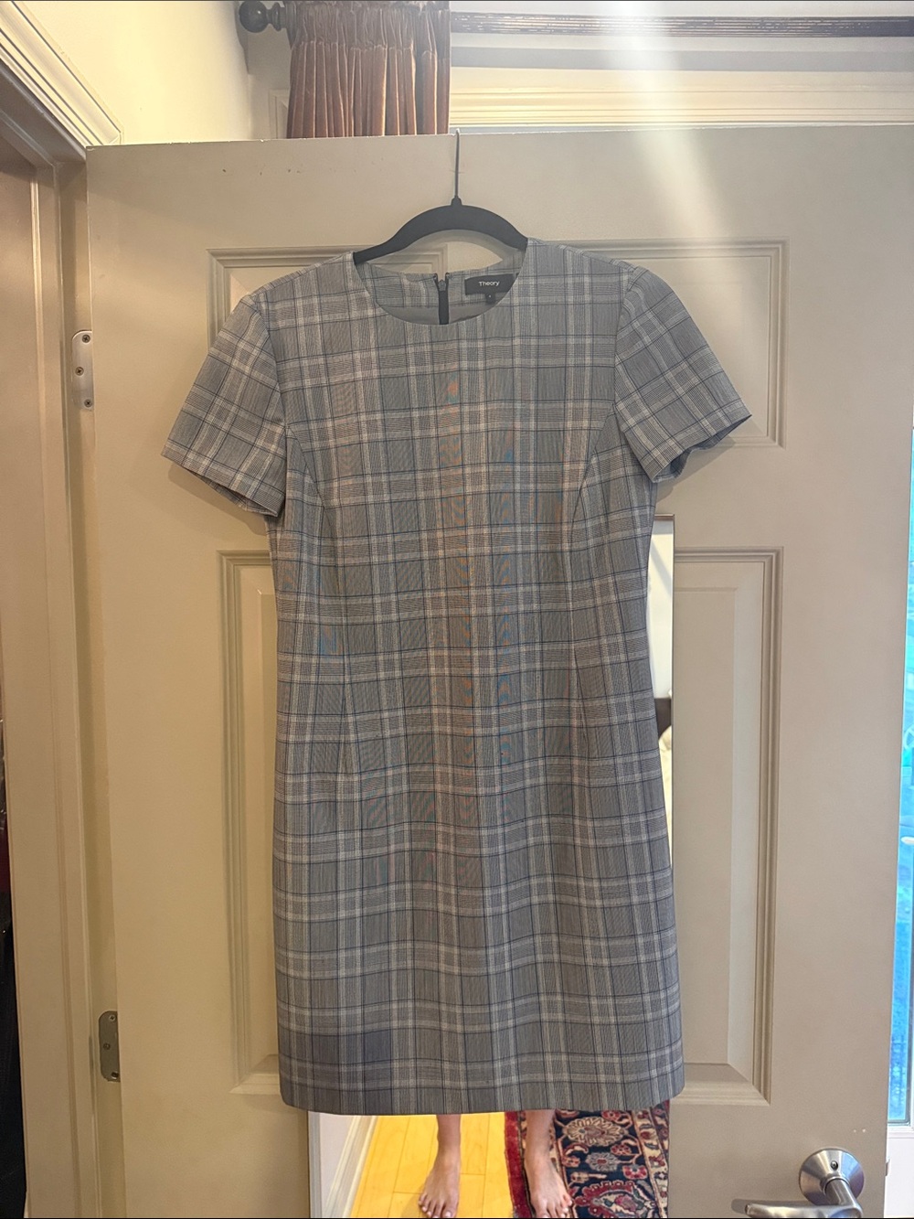 Theory Gray Plaid Short-Sleeve Dress